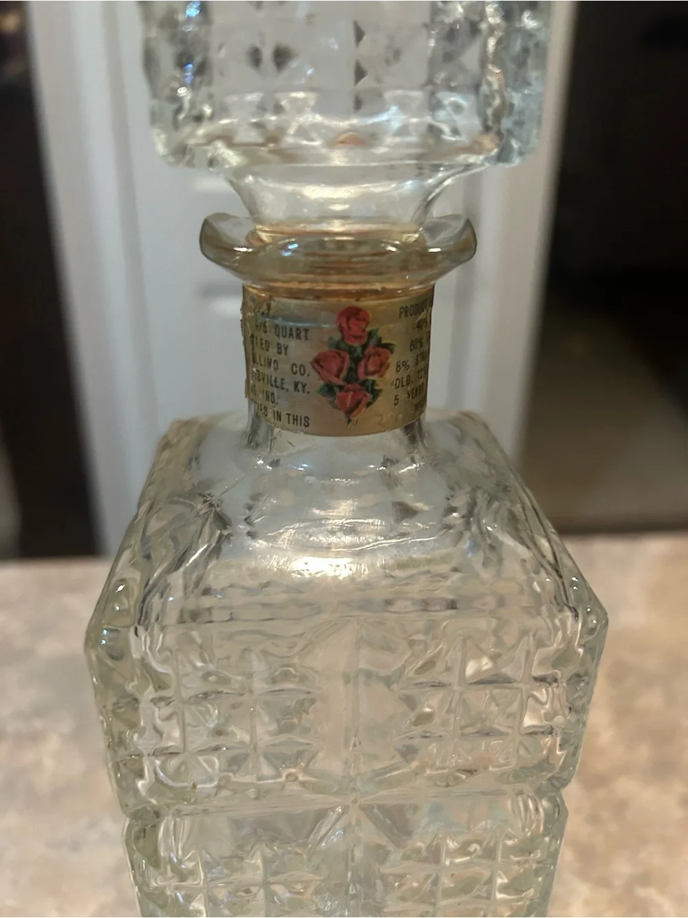 Vintage Mid-Century square pressed glass whiskey decanter